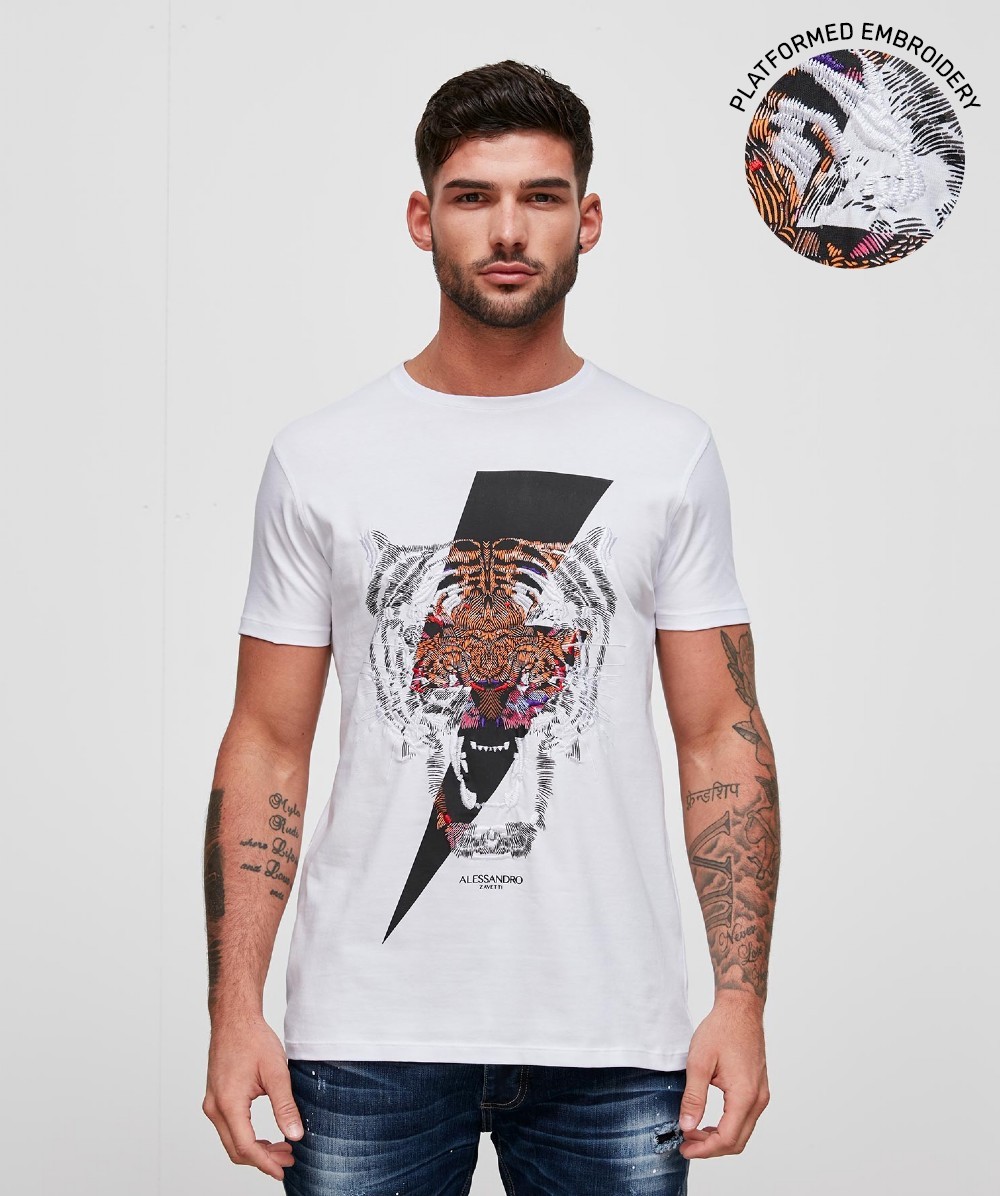 Alessandro Zavetti Tiger Bolt T-Shirt | White | Zavetti