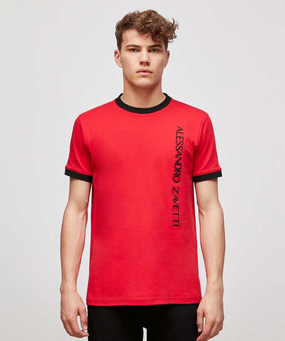 Alessandro Zavetti Fausto Ringer Embroidered T-Shirt | Red / Black ...