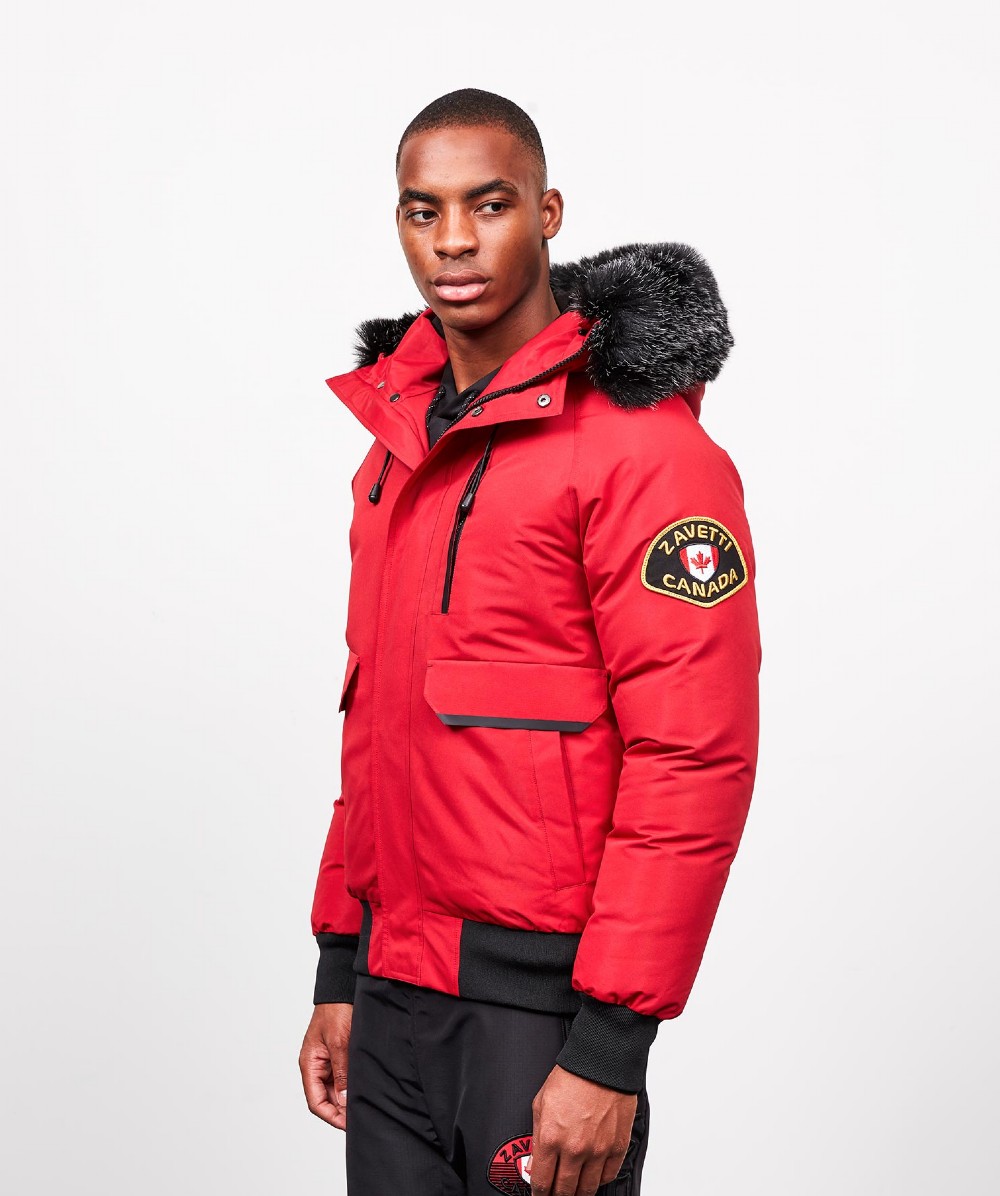 Zavetti Canada Abelli Tech Fur Hooded Bomber Jacket | Red | Zavetti