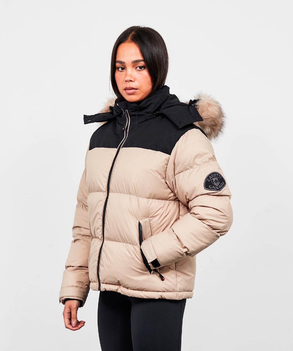 Zavetti Canada Womens Bellucci Boxy Puffer Jacket | Taupe | Zavetti