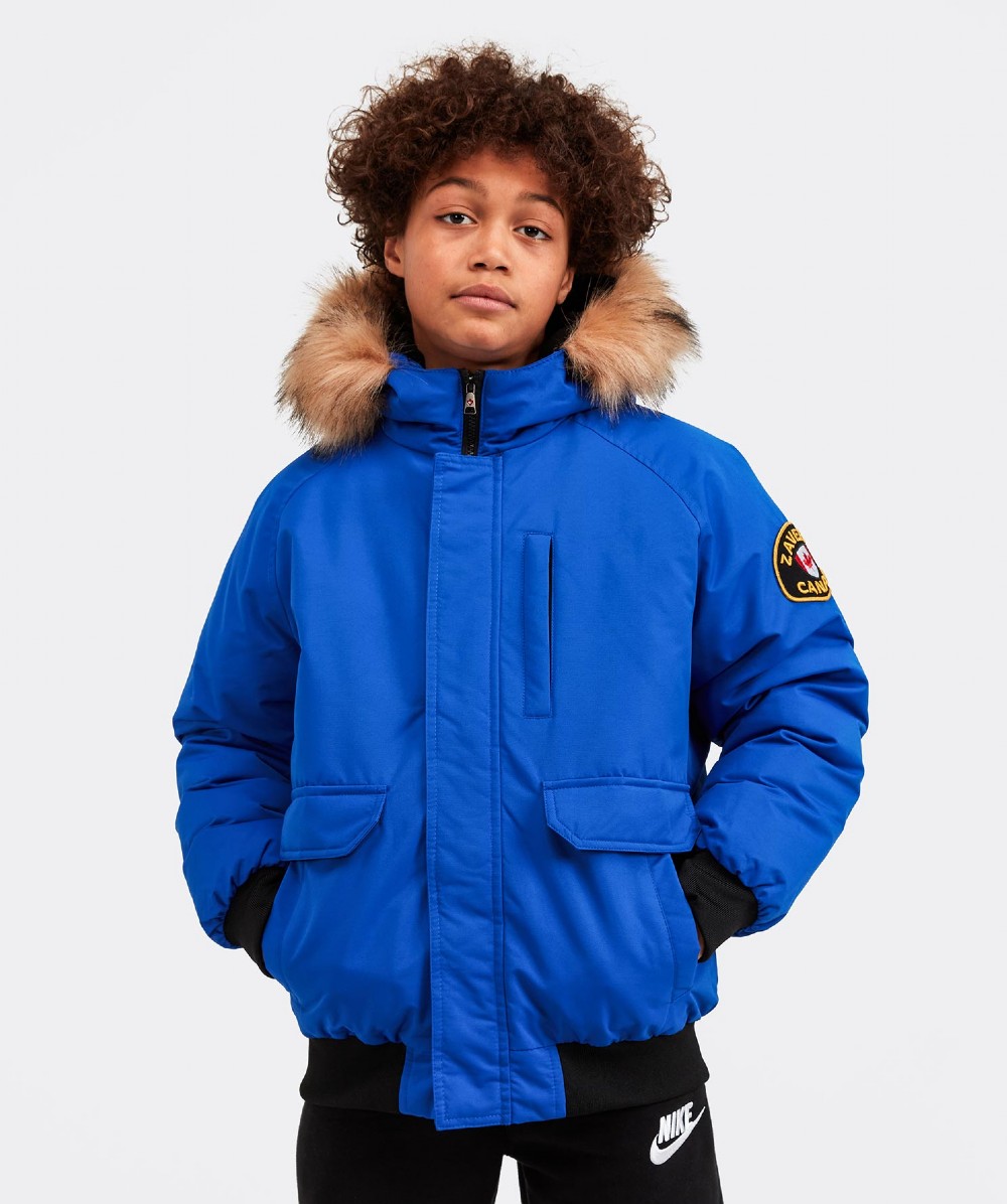 Zavetti Canada Junior Abelli Tech Fur Hooded Bomber Jacket | Cobalt ...