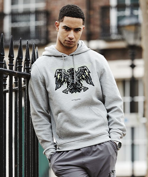 Alessandro Zavetti Aztec Pyramid Overhead Hoodie | Grey Marl / Black ...