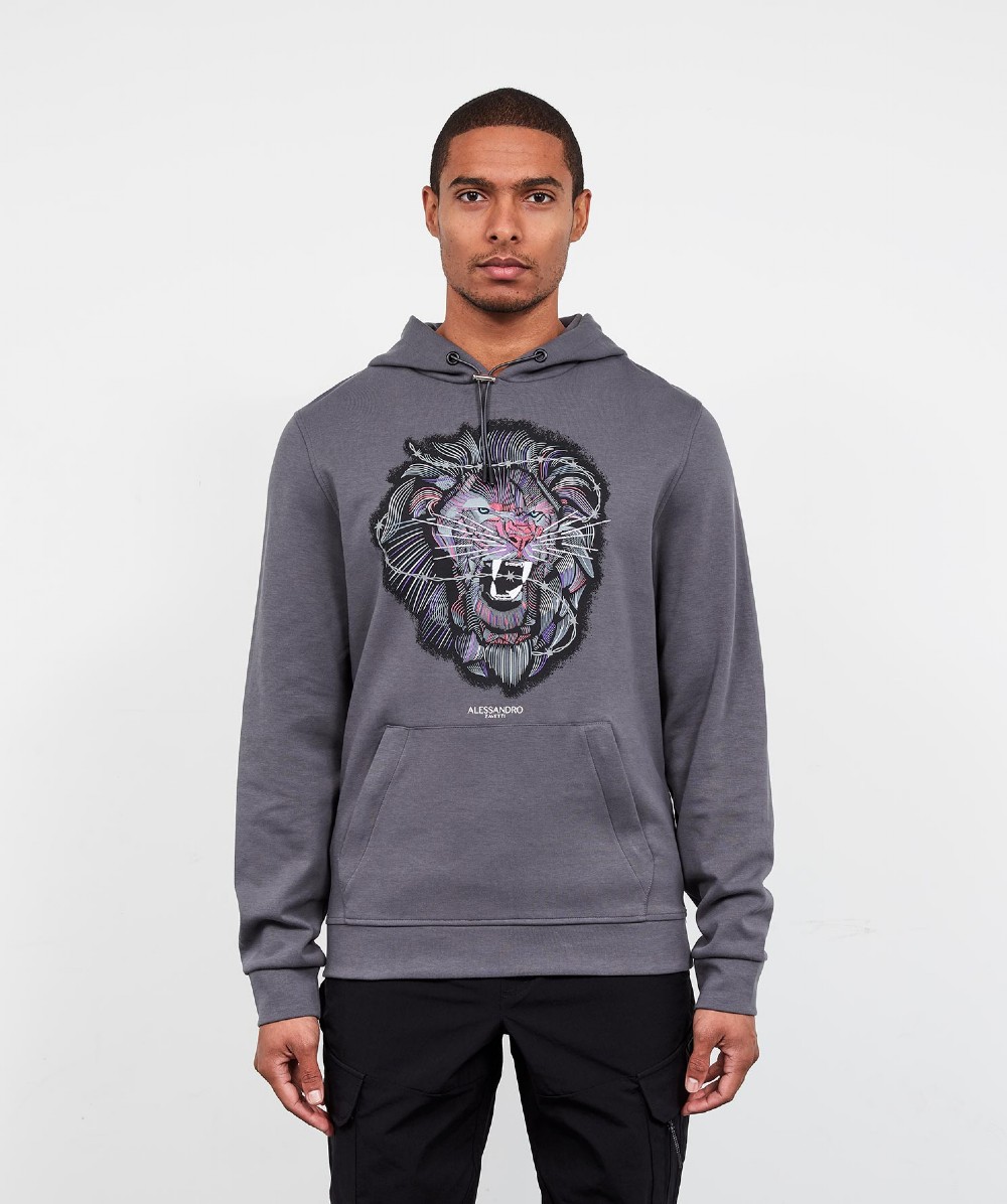 Alessandro Zavetti Barbed Wire Lion Hoodie | Grey | Zavetti