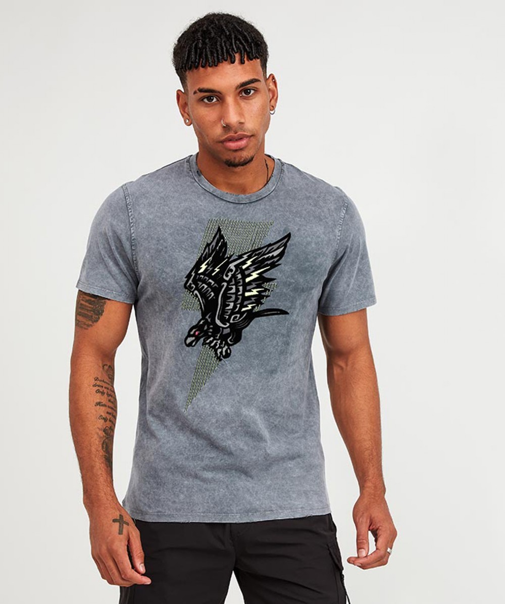 Alessandro Zavetti Diving Eagle Distressed T-Shirt | Washed Black | Zavetti