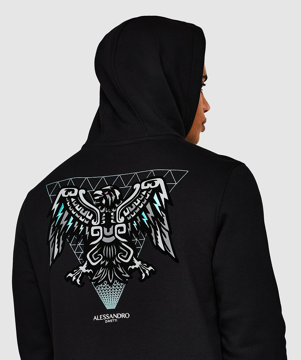 Alessandro Zavetti Aztec Beam Back Logo Overhead Hoodie | Jet Black ...