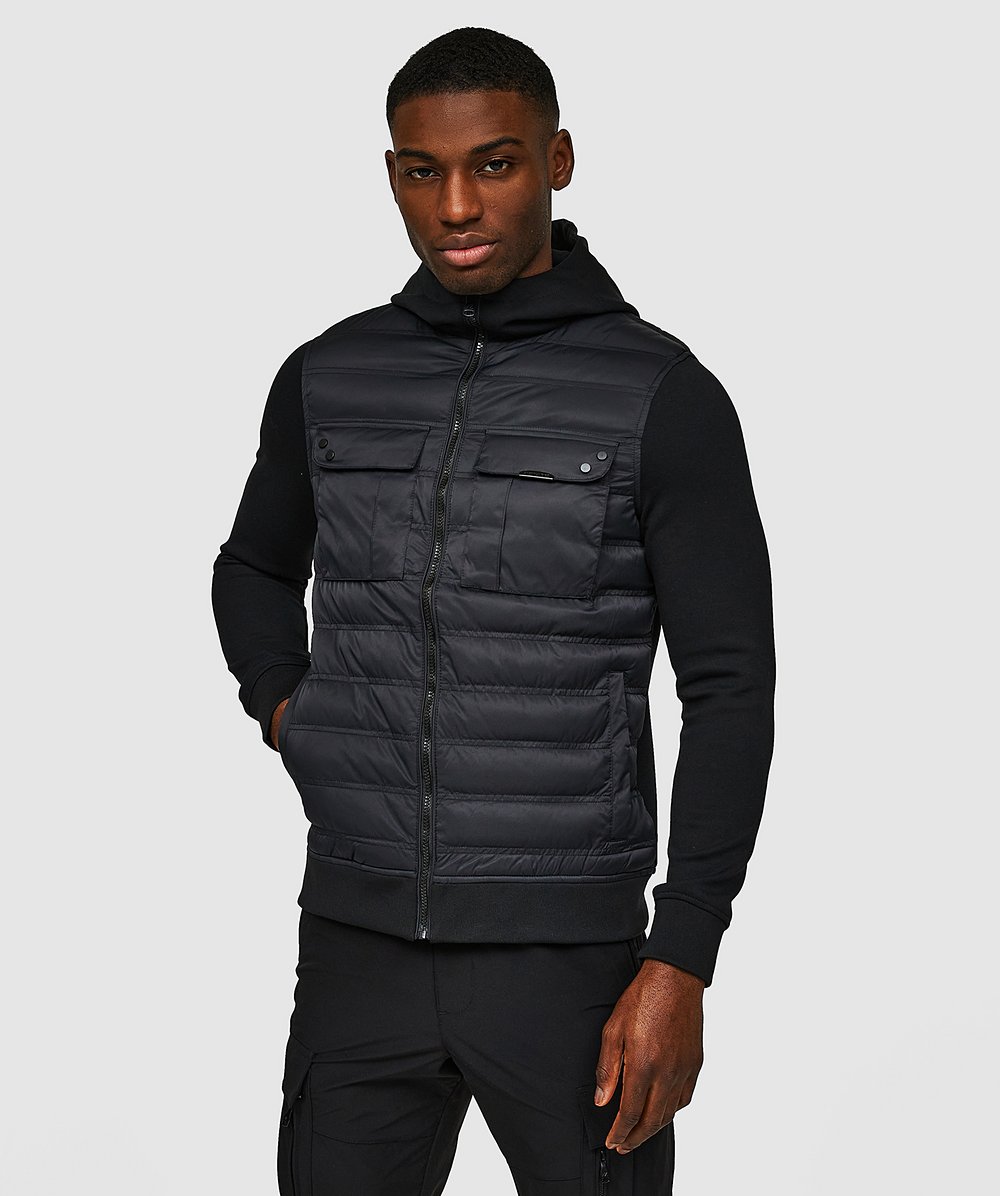 Spring Offer Soriano Quilted Hybrid Zip Hoodie | Jet Black | Zavetti
