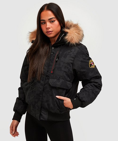 Zavetti Canada Womens Gabellia Crop Bomber Jacket | Black | Zavetti