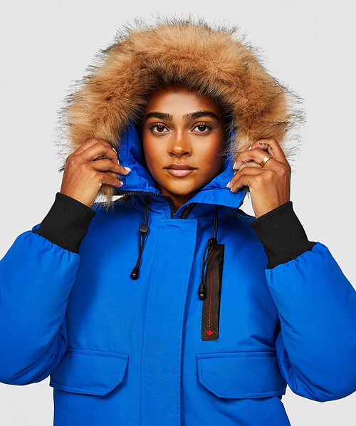 Womens blue parka hot sale with fur hood