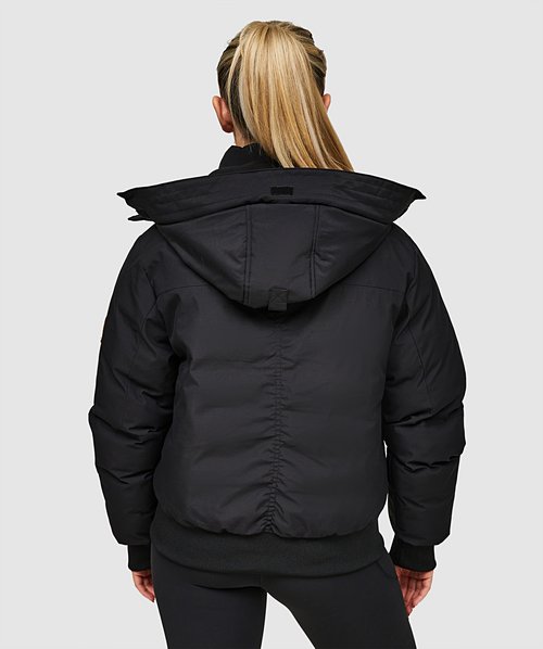 Black bomber jacket womens with hood best sale